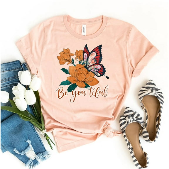 Beautiful T-shirt Inspirational Shirt Motivational Tee Good Vibes Earth Day Kindness Gift Be Kind Butterfly Top Funny Positive Saying Beautify Self Love