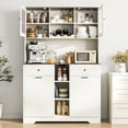 thumbnail image 4 of Blotout 47" Wide Kitchen Pantry Storage Cabinet with Charging Station & Microwave Stand, Tall Fluted Kitchen Hutch Cabinet, Double Tilt Out Trash Can Cabinet 10X2 Gallon, 4 of 8