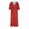 thumbnail image 4 of QIPOPIQ Robes Midi pour Femmes à Étages à Manches Longues Robes Décontractées Robe Col en V Robe d'Été Manches 3/4 Longues Ample Coton Fluide Boho Robes Soleil Offres 2023, 4 of 6