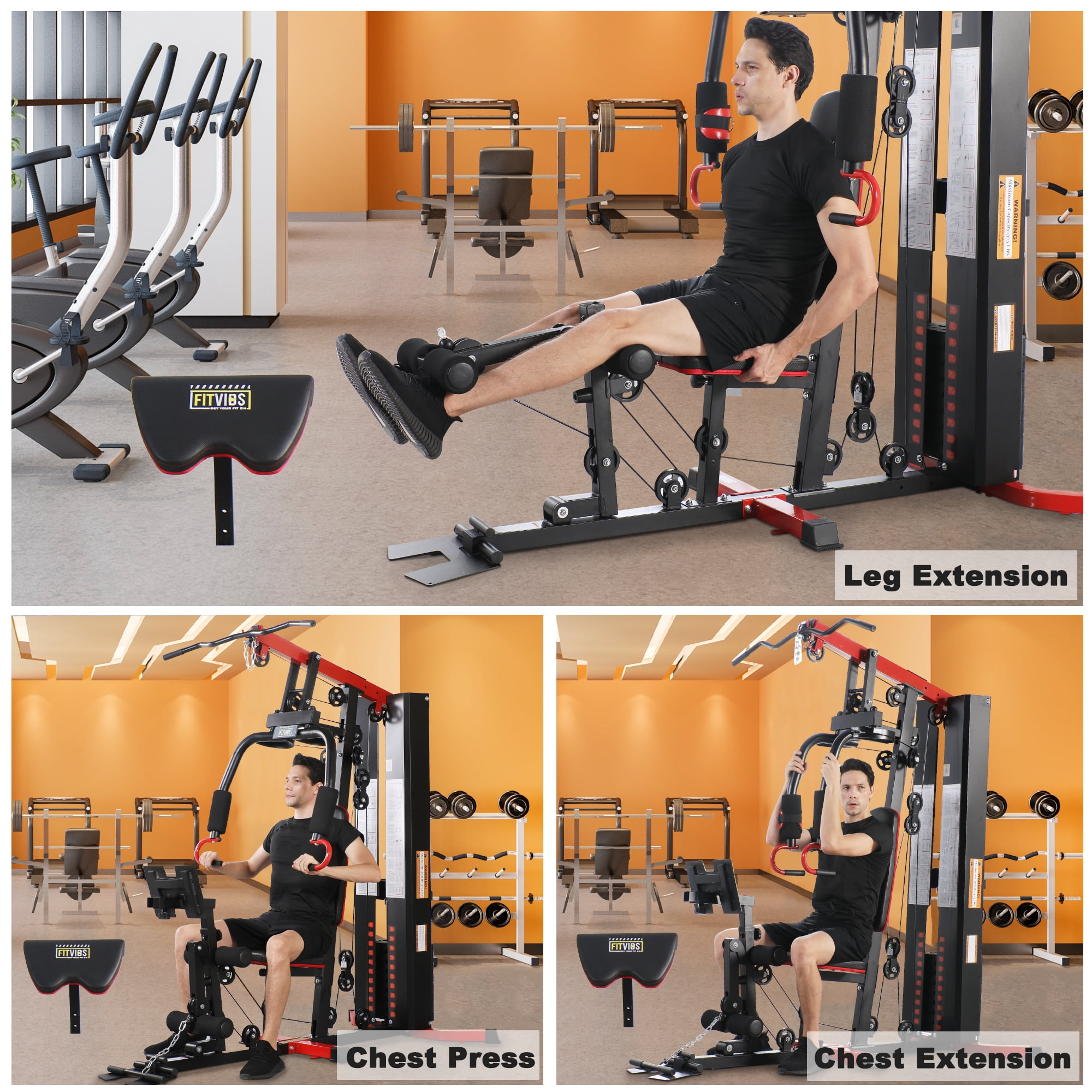 FlexWave LX760 Multifunctional Full Home Gym System Workout Station with 122.5 lbs Weight Stack, One Station with Leg Training Pedal