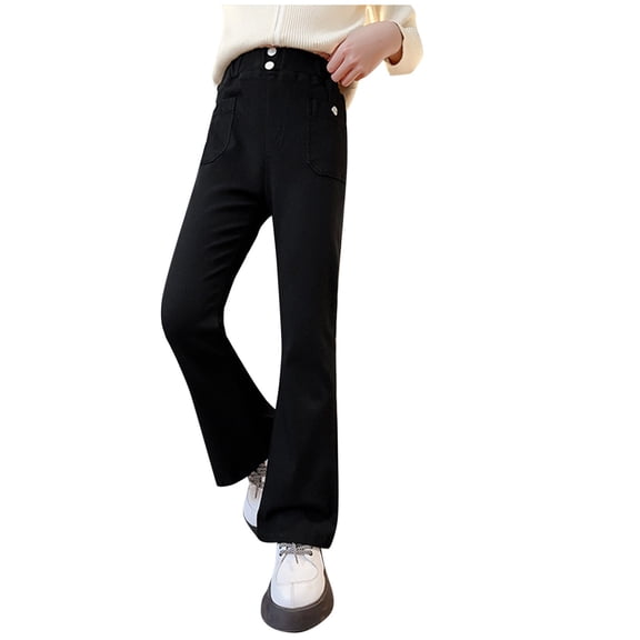 YABCSAZ Big Girls Flare Jeans Elastic Waist Fleece Lined Denim Joggers Baby Casual Slim Comfy Pocket Toddler Jeans Streetwear,Trendy Kids Flares Pants Size 8 Years