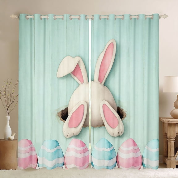 Erosebridal Kids Happy Easter Black Out Curtains for Girls, Colorful Eggs Rabbit Curtains Pack of 2 (42x63 Each)