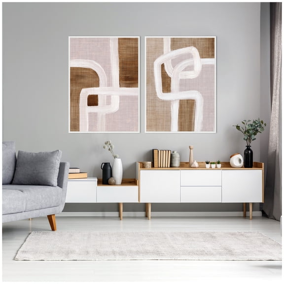Kate and Laurel Rhythmic Lines I and II Set of 2 28x38 Framed Canvas Wall Art Set  by Nikita Jariwala, Sylvie White, Modern, Abstract Art for Wall Decor, Living Room, Bedroom
