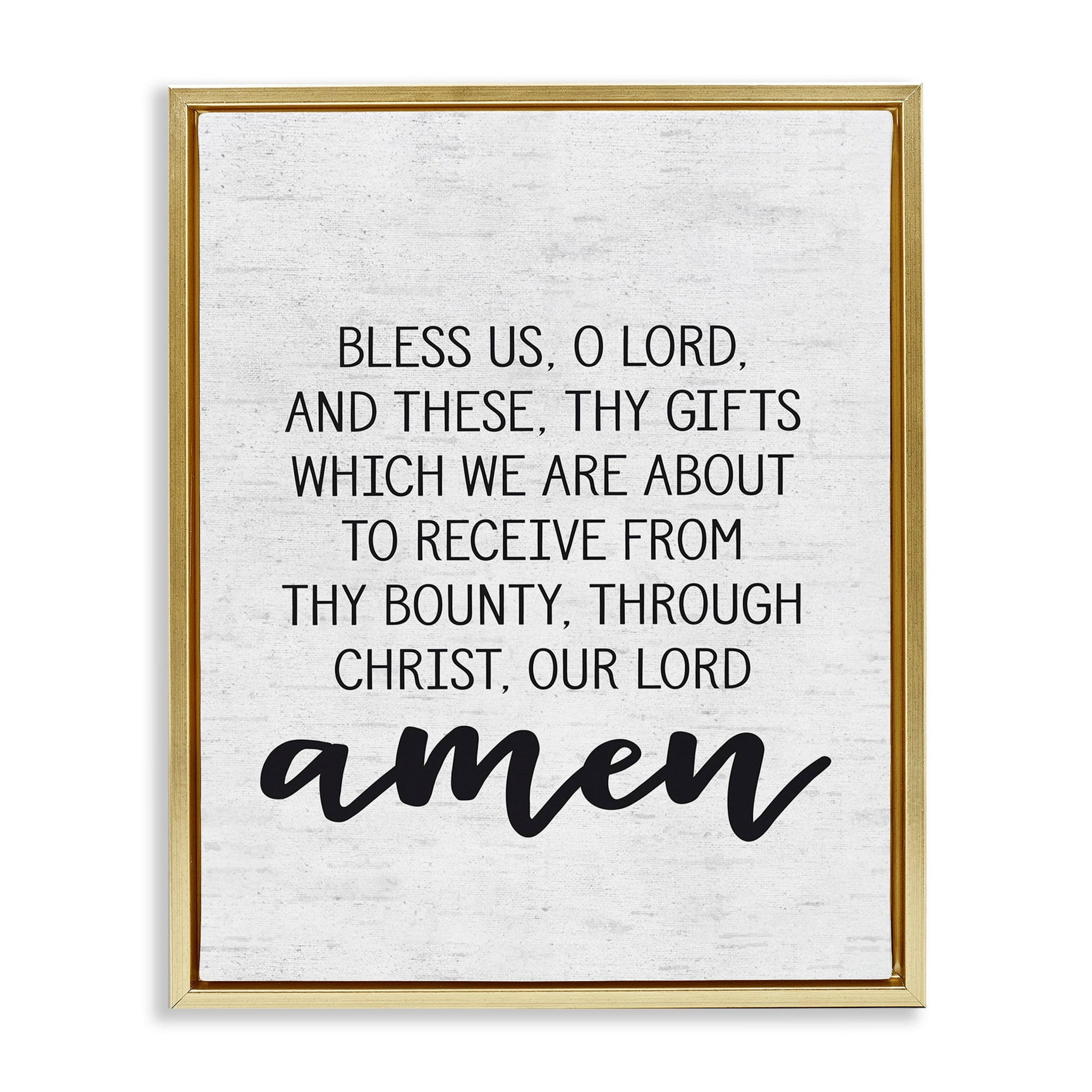 Stupell Industries Bless Us O Lord Before Meal Prayer Subtle Birch Typography Metallic Gold Framed Floating Canvas Wall Art, 24x30, by Lettered and Lined