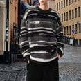 thumbnail image 5 of Yuanlong Mens Sweaters Oversized Fluffy Striped Long Sleeve Crewneck Knitwear Winter Streetwear Thermal Loose Sweater Top, 5 of 6