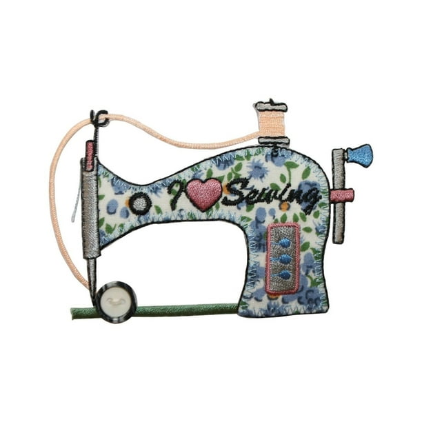ID 7547 Floral Sewing Machine Patch I Heart Sewing Embroidered Iron On