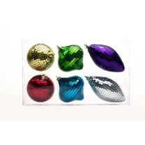 6 Pack Gold, Silver, Red, Blue, Green and Purple Mirrored Ornament Set
