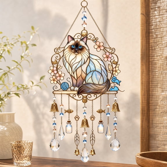 Cat Suncatchers for Windows Hanging Acrylic Cat Wind Chime Sun Catcher Crystal | Handmade Sun Catcher Window Bedroom Decor Gift for Cat Lovers