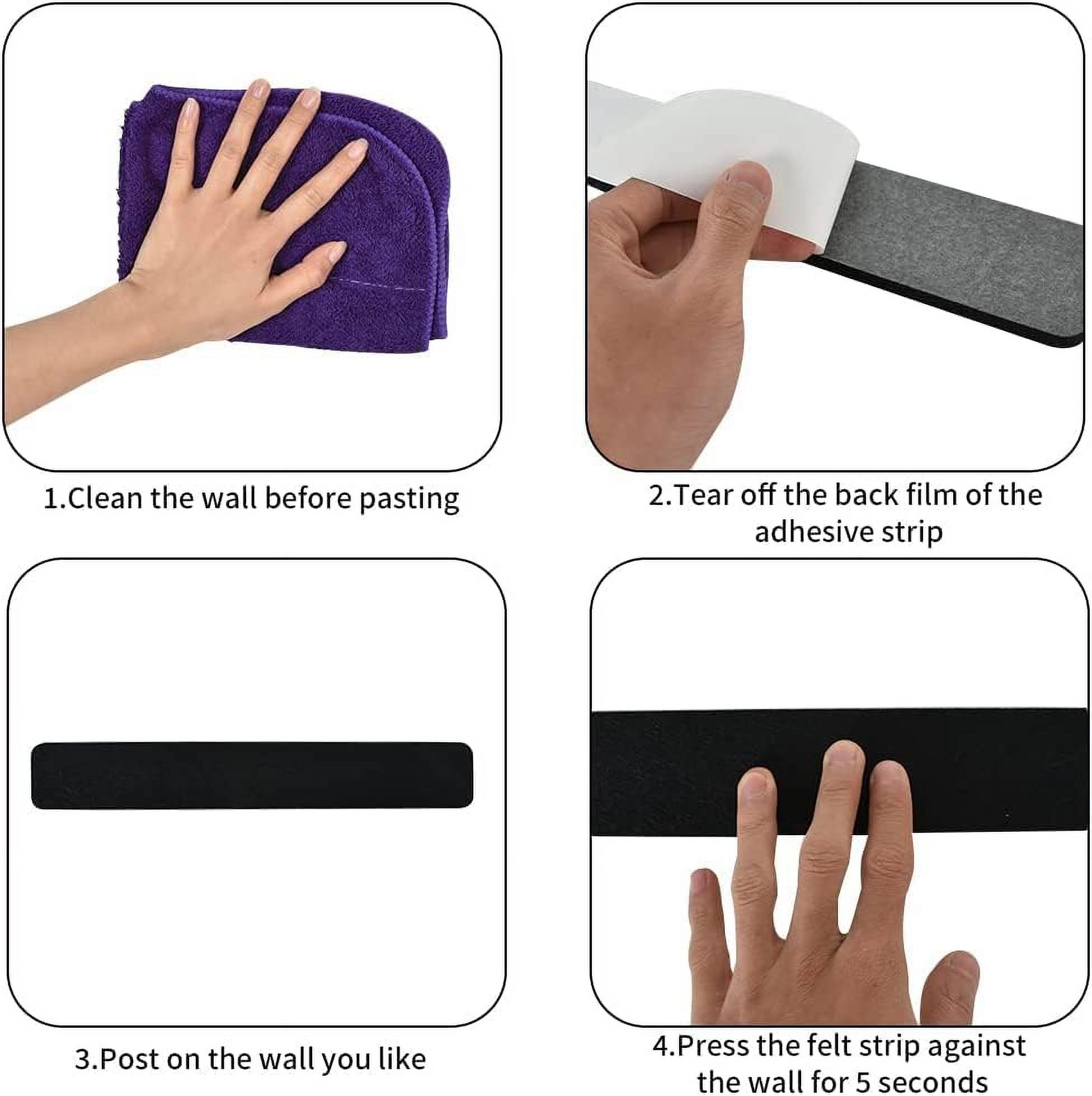 8 pcs Bulletin Board Bar Strips with 50 Pushpins & 10 Wooden Clip pins，Self Adhesive Cork for Wall，Felt Pin School，Office Decor（Black White Grey）