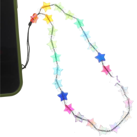 ADDHAT 1Pack Multi-Colored Star-Shaped Acrylic Phone Charm Strap 11.8x0.35In Wrist Lanyard