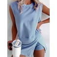 thumbnail image 4 of Womens Travel Outfits Summer Lounge Set 2 Pieces Mineral Wash Cotton Tank Top Lined Split Athletic Skirt Set  Blue L, 4 of 6