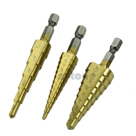

QUSENLON 3pcs Quick-change 1/4 Hex Shank larger for Titanium Coated Step Drill Bit Set N