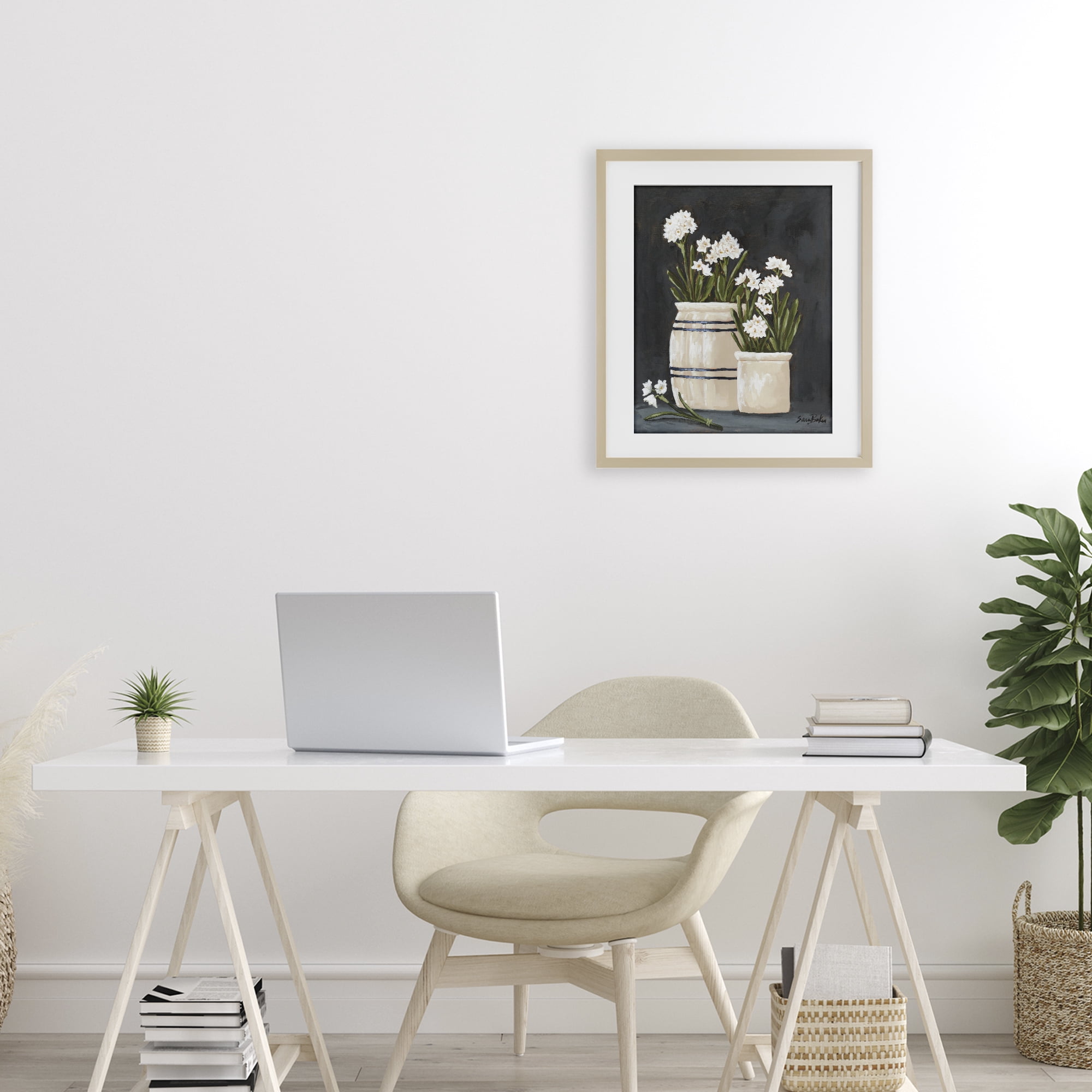 Stupell Industries Vintage Crocks & Paperwhites Birch Framed Print Under Glass, design by Sara Baker