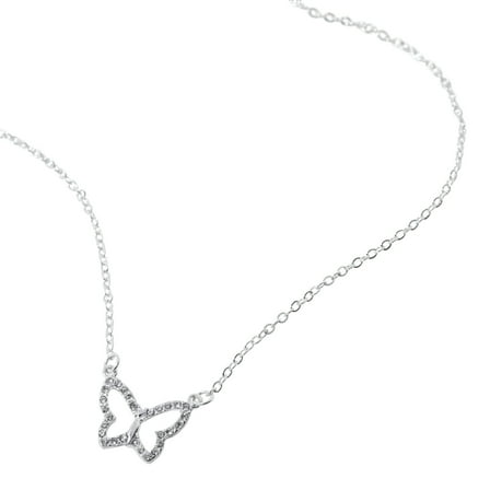 Claire's Tween Girls Crystal Butterfly Silver Necklace on Lobster Clasp