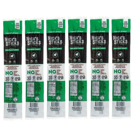 Nick’s Sticks Free-Range Turkey Snack Sticks, Gluten Free, Keto Certified, Paleo and Whole30 Approved, No MSG, High Protein Low Carb, 6 Twin Packs (1.7 oz each)
