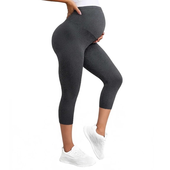 CHUMUD Womens Maternity Capri Leggings, Over The Belly High Waist Stretchy Pregnancy Cropped Pants