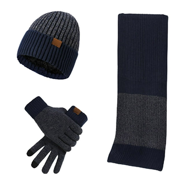 Knitted Wool Hat Scarf Gloves Man And Women's Fleece Cold Warm Three Piece Set