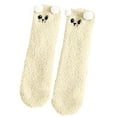 thumbnail image 5 of Women's Coral Fleece Non-Shedding Floor Socks, 3D Kitten Pattern Mid-Calf Socks for Autumn and Winter, Thickened Plush Sleeping Socks, Cartoon Design Cozy House Socks - Light Yellow, 5 of 5
