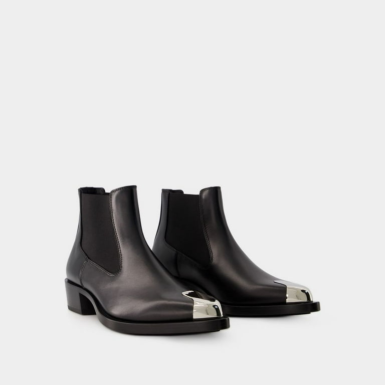 Alexander Mcqueen Male Chelsea Boots Leather Black Silver Black Sizes EU 34 50 2 3