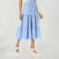 thumbnail image 2 of WENWU Summer Skirts for Women Boho Floral Tiered Maxi Skirt Drawstring High Waisted Flowy Ruffle A Line Skirt plus Size Denim Skirt Pleated Denim Skirt, 2 of 5