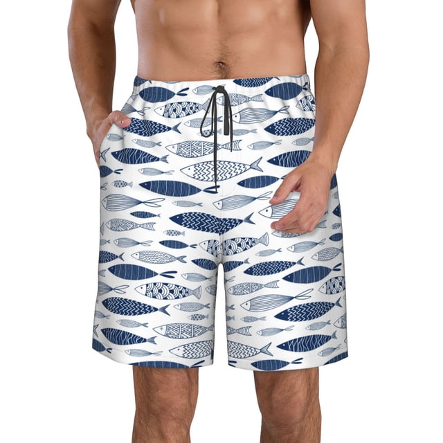 Fotbe Blue Fish Trajes de Baño Estampados para Hombre, Shorts de Verano de Secado Rápido, Ropa de Playa, Bañadores-XX-Large