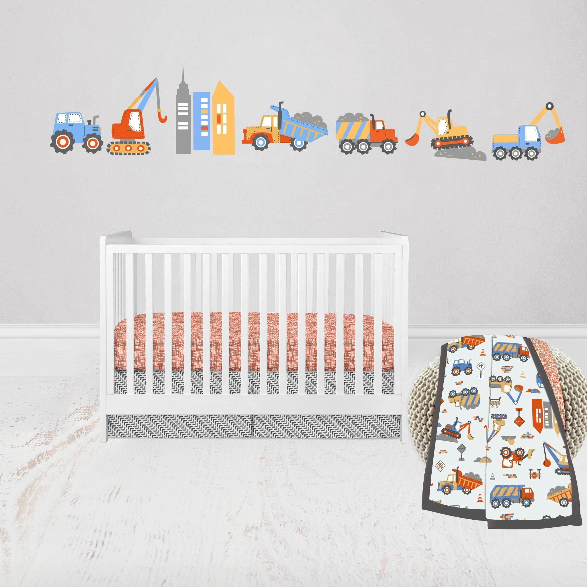 Bacati - Construction 3-Piece Crib Bedding Set - Yellow/Orange/Blue/Grey Boys
