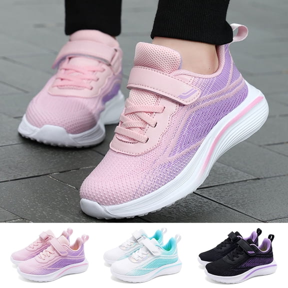 WUANDIXFA Boys Girls Strap Sneakers Lightweight School Sneakers Non-Slip Breathable Training Shoes Fashion Slip on Shoes (Pink, 11.5)