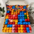thumbnail image 2 of jejeloiu Building Blocks Full Size Sheets,Colorful Geometric Plaid Bed Sheets,Boys Games Sheet Sets,Super Cozy Bedroom Decor,4 Pieces, 2 of 7