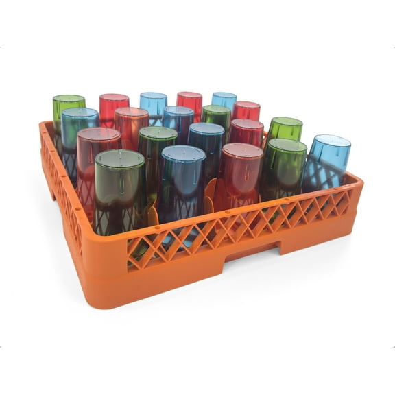 20-Compartment Glass Rack – Commercial Dishwasher Cup Rack | Orange.