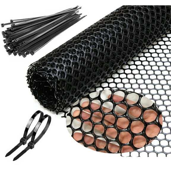 Plastic Fence Mesh,Plastic Hexagonal Fencing for Gardening with Zip Ties,Plastic Garden Fencing,15.7IN x 16FT Black Poultry Fencing,Garden Netting,Chicken Wire Frame for Crafts, Floral Netting