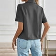 thumbnail image 4 of FRSASU Women's Business Casual Cropped Blazer Lapel Collar Short Sleeve Open Front Button Down Suit Jacket Work office Blazer Dark Gray, 4 of 9
