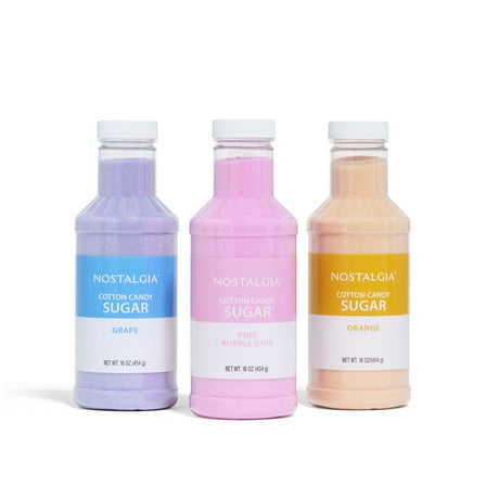 Nostalgia Cotton Candy Flossing Sugar - Grape, Pink Bubble Gum, Orange - 3 Pack