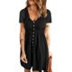 thumbnail image 2 of Vestido de mujer de talle alto y mangas cortas con escote en V y botones en color negro para primavera y verano, 2 of 6