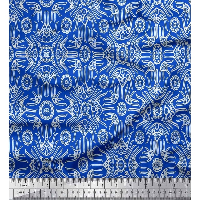 Soimoi Polyester Crepe Fabric Floral & Moroccan Damask Fabric Prints by Yard 42 Inch Wide
