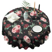 Pioneer Flower Floral Print Pattern Round Tablecloth 60"x60",Wrinkle Wipeable Table Cloth for Kitchen Dining Room Picnic Patio Party