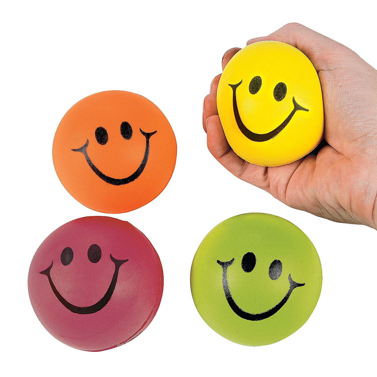 Fun Express - Neon Smile Face Stress Balls - Toys - Balls - Relaxables - 12 Pieces