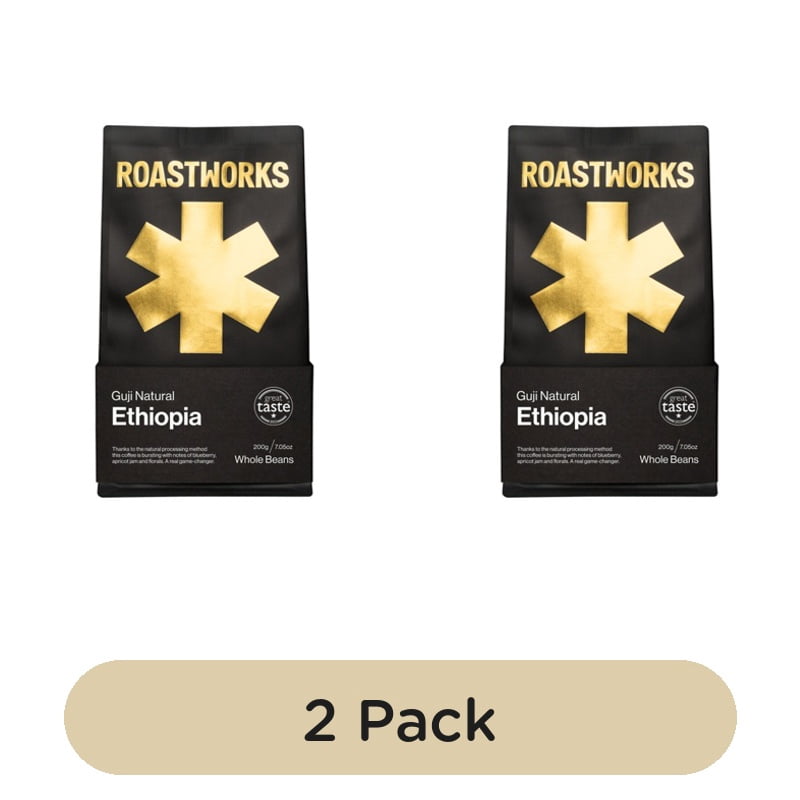 Roastworks Ethiopia Natural Whole Bean Coffee 200g, British Import (Pack of 2)