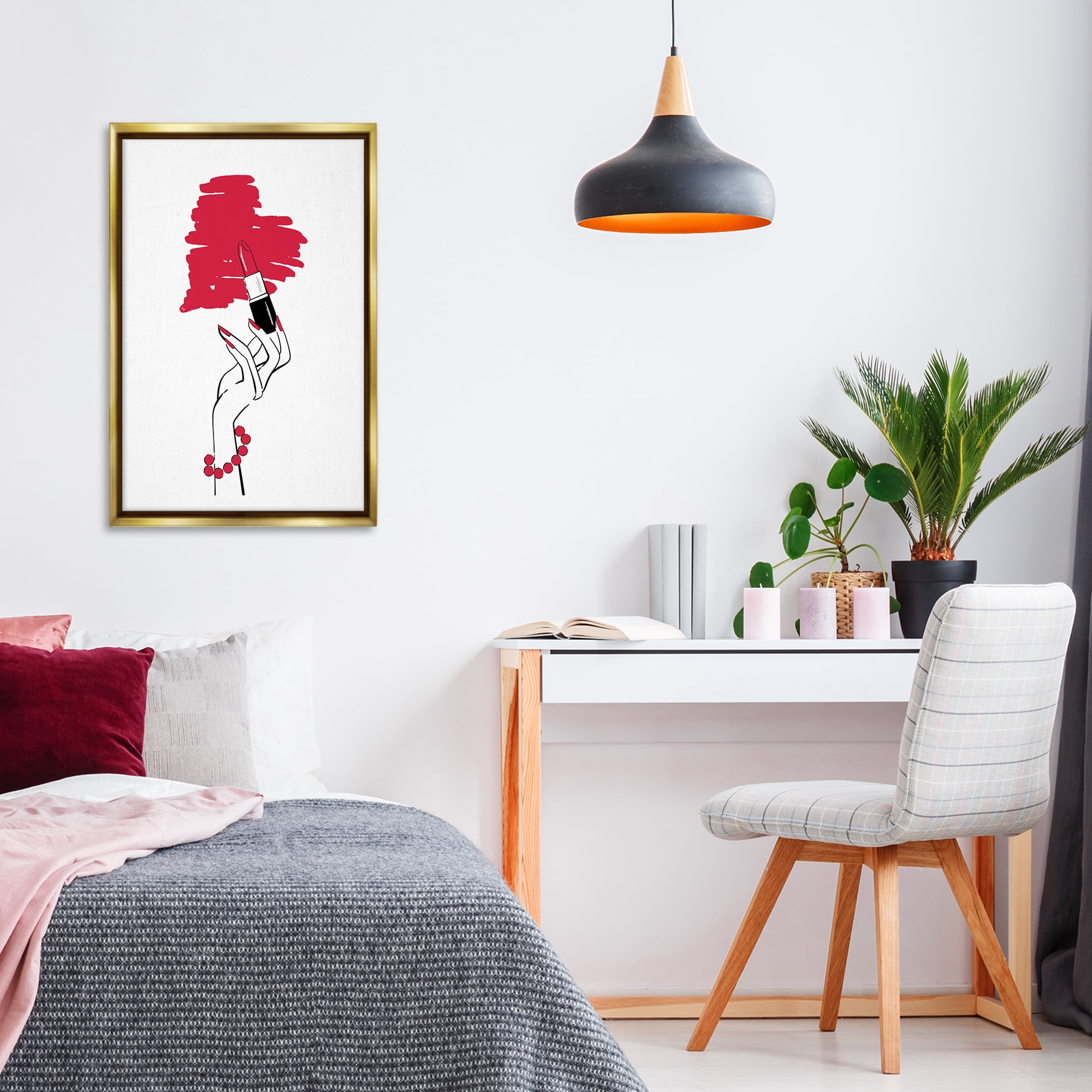 Stupell Industries Lipstick Heart Shape Beauty & Fashion Painting Gold Floater Framed Art Print Wall Art, 21 x 31