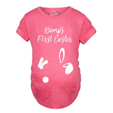 

Maternity Bumps First Easter T Shirt Cute Announcement Pregnancy Spring Shower (Heather Pink) - S