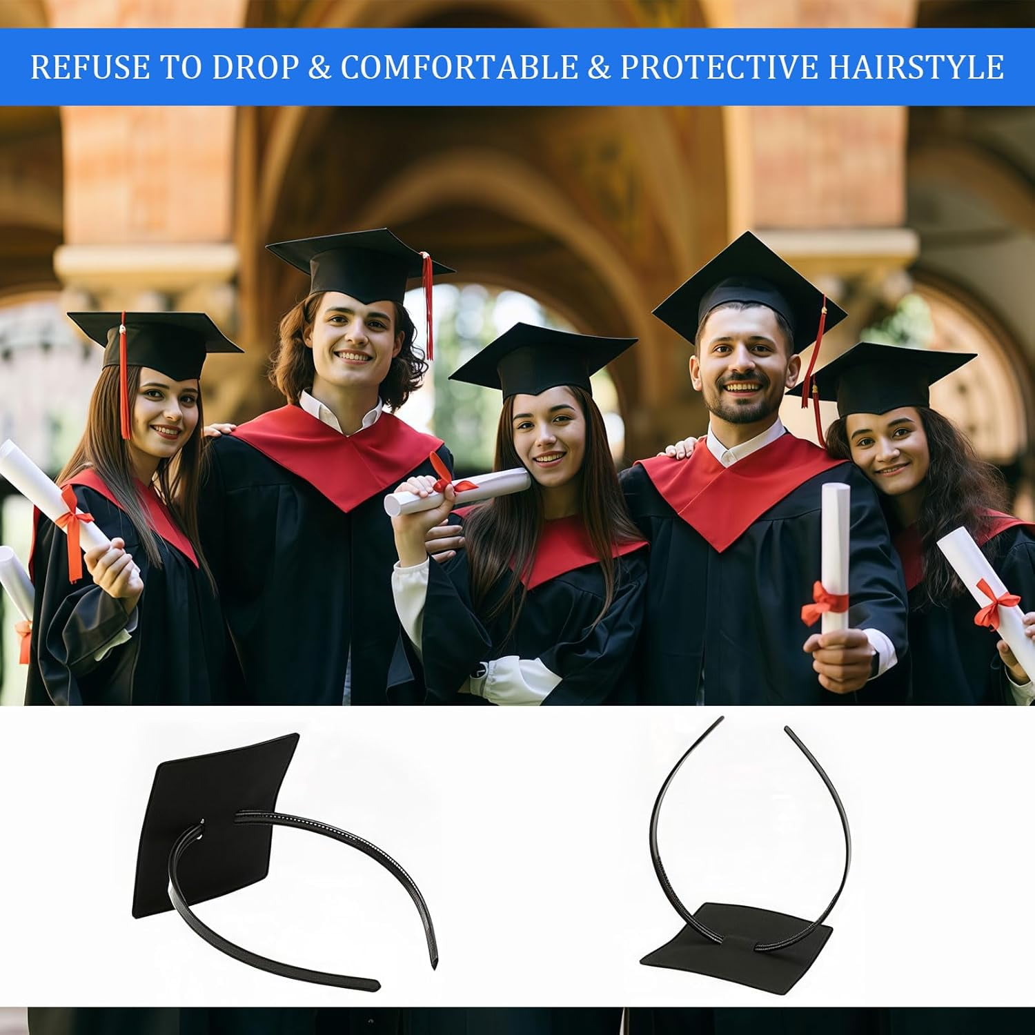 Graduation Cap Headband Insert, Grad Caps Headband Insert, Adjustable, Secures Cap and Keeps Hairstyle, Upgraded Interior Design, Simple and Practical Anti-Fall Hairband for Graduation(1PCS)