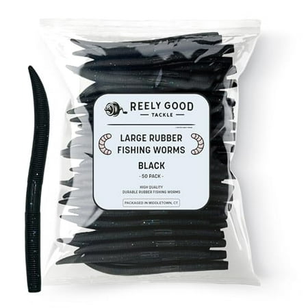 Reely Bass Lures (50 Pack) 5 Inch – Black Bass Fishing Soft Plastic Lures Rubber Senko Worms for Bass Fishing Wacky Worm Fish Bait Fake Worms for Fishing
