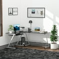 thumbnail image 2 of HOMCOM L-Shaped Computer Desk, Corner Table with Keyboard Tray for PC Laptop Desktop, Workstation Stand Home Office Furniture, Black, Silver, 2 of 9