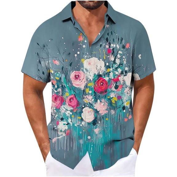 YueHuiYing Hawaiian Shirt for Men Summer Beach Casual Short Sleeve Button Down Shirts Floral Print Clothing