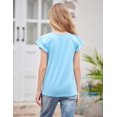 thumbnail image 3 of Girls T Shirts Ruffle Short Sleeve Round Neck Loose Blouse Summer Solid Color Casual Girl Tee Tops for 3-12 Years 130 Blue, 3 of 9