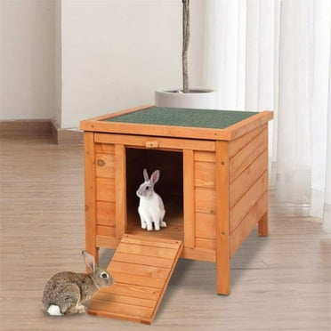 Pefilos 20" Rabbit Hutches for Outdoor, Indoor Wood Cat House Bunny Cage Small Animal Pet Cages, Orange