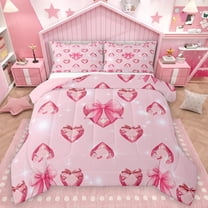 Homewish Pink Bling Crystal 2pcs Bedding Comforter Set For Girls,Kawaii Ribbon Bow Twin Comforter Sets,Dreamy Princess Breathable Bedding Set,Luxury Bedroom Decor,Reversible