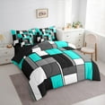 thumbnail image 3 of Feelyou Cyan Square Geometric Twin Bedding Sets 7-Piece, Vintage Artwork Abstract Bedding Comforter Set, Chic Rectangle Reversible Sheet Sets, Luxury Bedroom Decor, 3 of 7