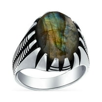 Bling Jewelry Mens Animal Claw Large Oval Labradorite Signet Ring Oxidized Silver Handmade Turkey