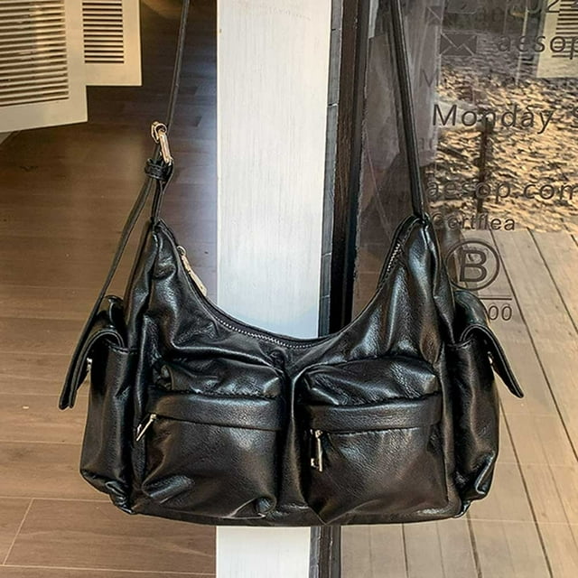 Women Multi-Pocket Handbag Casual Leather Shoulder Bag PU Hobo Bag Commuting Bag