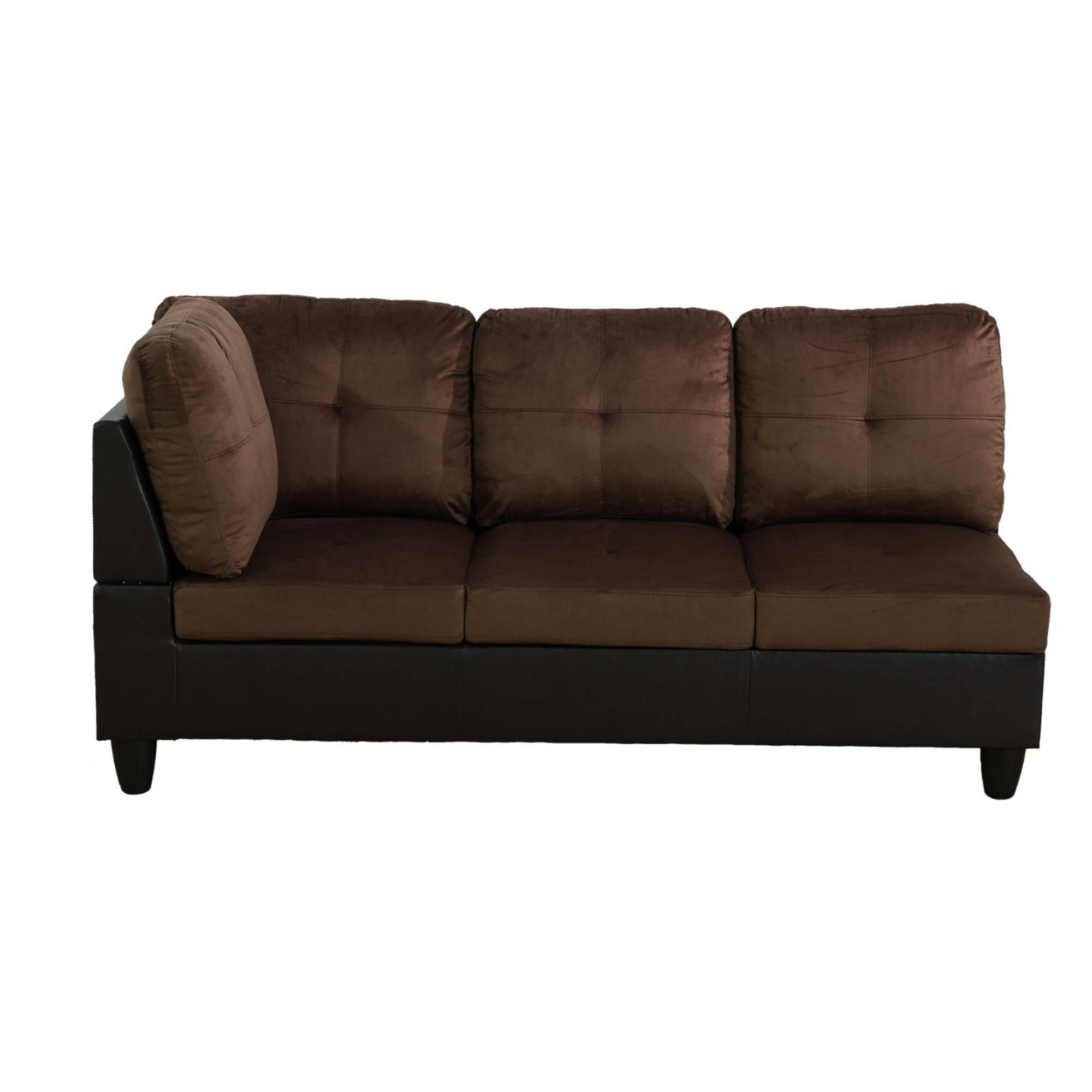 Modular Sectional Couch 3 Pieces Sofa Set with Chaise Flannel PVC L Shaped Cloud Couch for Living Room, Dark Brown